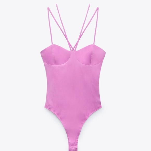 Zara M Strappy Satin Pink Bodysuit - Picture 1 of 11